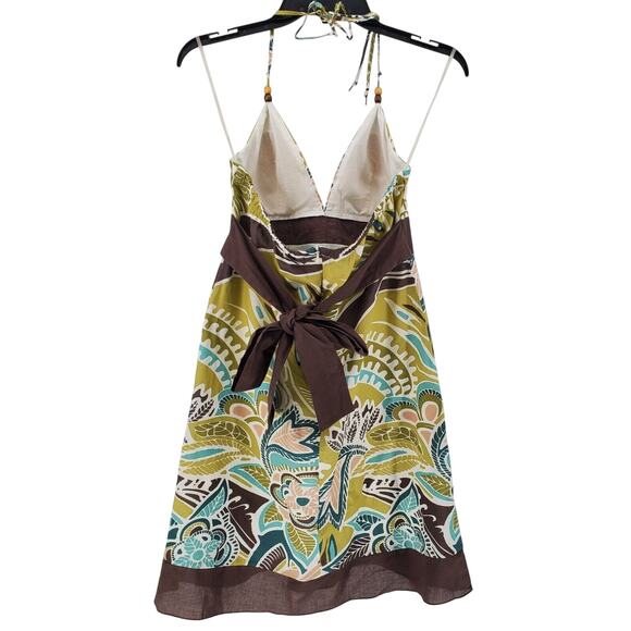 Speechless Juniors Size 13 Floral Green/Brown Dress Empire Waist Tie Back New - Picture 2 of 5